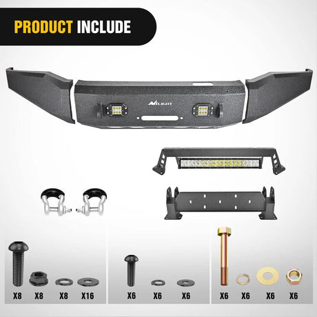 Front Bumper 2007 2008 2009 2010 2011 2012 2013 Toyota Tundra Front Bumper Full Width Solid Steel with Winch Plate 120W LED Light Bar 2Pcs 18W Light Pods