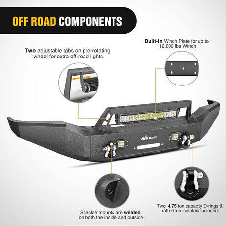 Front Bumper 2007 2008 2009 2010 2011 2012 2013 Toyota Tundra Front Bumper Full Width Solid Steel with Winch Plate 120W LED Light Bar 2Pcs 18W Light Pods