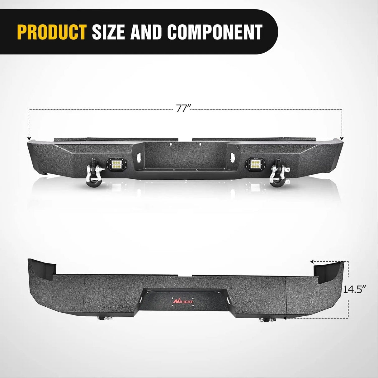 Rear Bumper 2007-2010 2011 2012 2013 Toyota Tundra Rear Step Bumper Full Width Textured Black Solid Steel Off-Road with 2Pcs Upgraded 18W LED Lights D-Rings