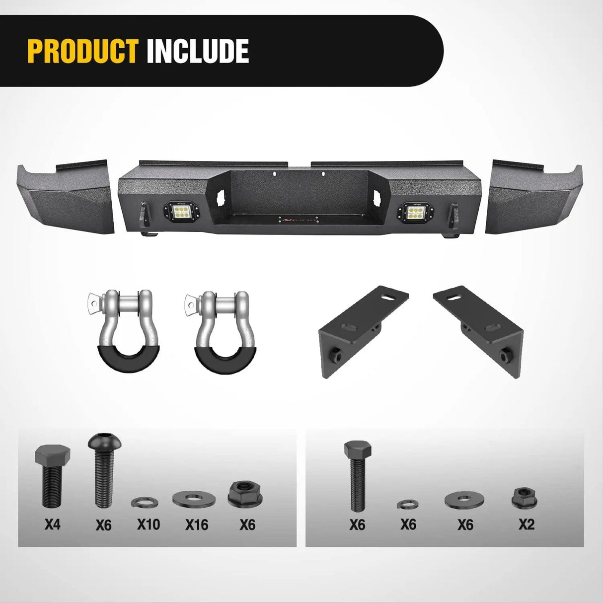 Rear Bumper 2007-2010 2011 2012 2013 Toyota Tundra Rear Step Bumper Full Width Textured Black Solid Steel Off-Road with 2Pcs Upgraded 18W LED Lights D-Rings