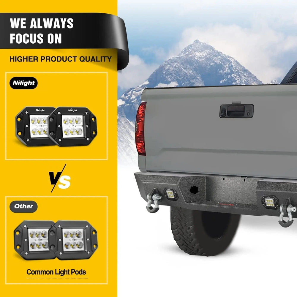 Rear Bumper 2007-2010 2011 2012 2013 Toyota Tundra Rear Step Bumper Full Width Textured Black Solid Steel Off-Road with 2Pcs Upgraded 18W LED Lights D-Rings