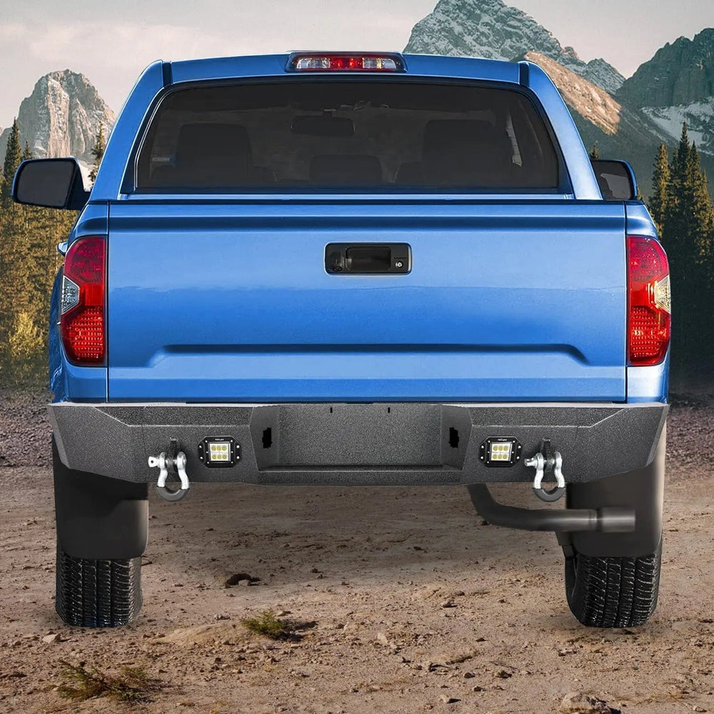 Rear Bumper 2007-2010 2011 2012 2013 Toyota Tundra Rear Step Bumper Full Width Textured Black Solid Steel Off-Road with 2Pcs Upgraded 18W LED Lights D-Rings