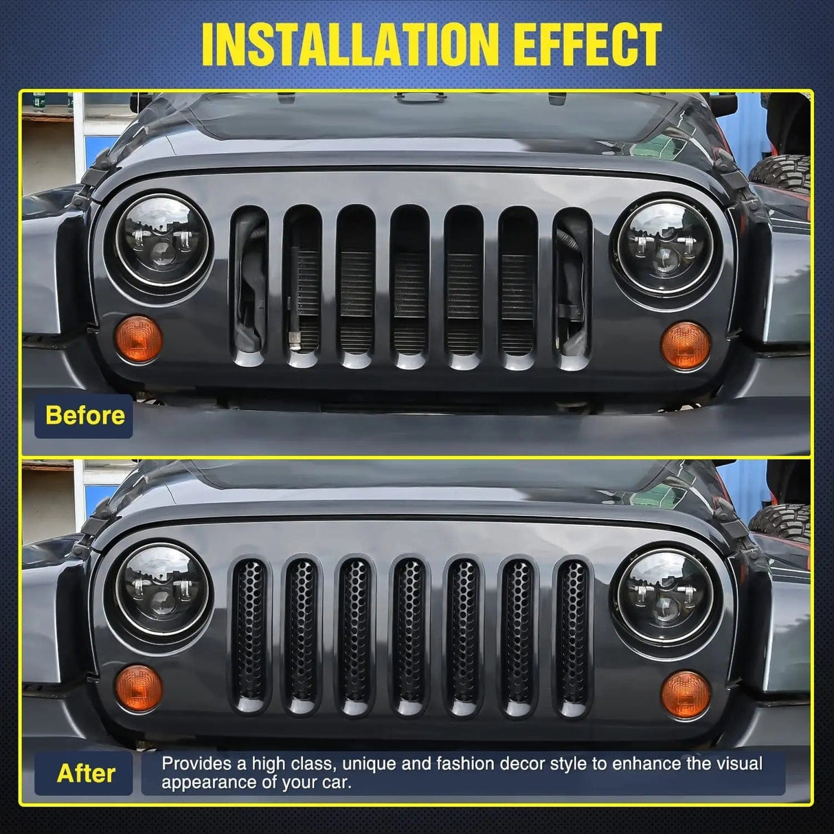 Accessories 2007 2008 2009 2010 2011 2012 2013 2014 2015 2016 2017 Jeep Wrangler JK Grill Clip-in Mesh Inserts Guard