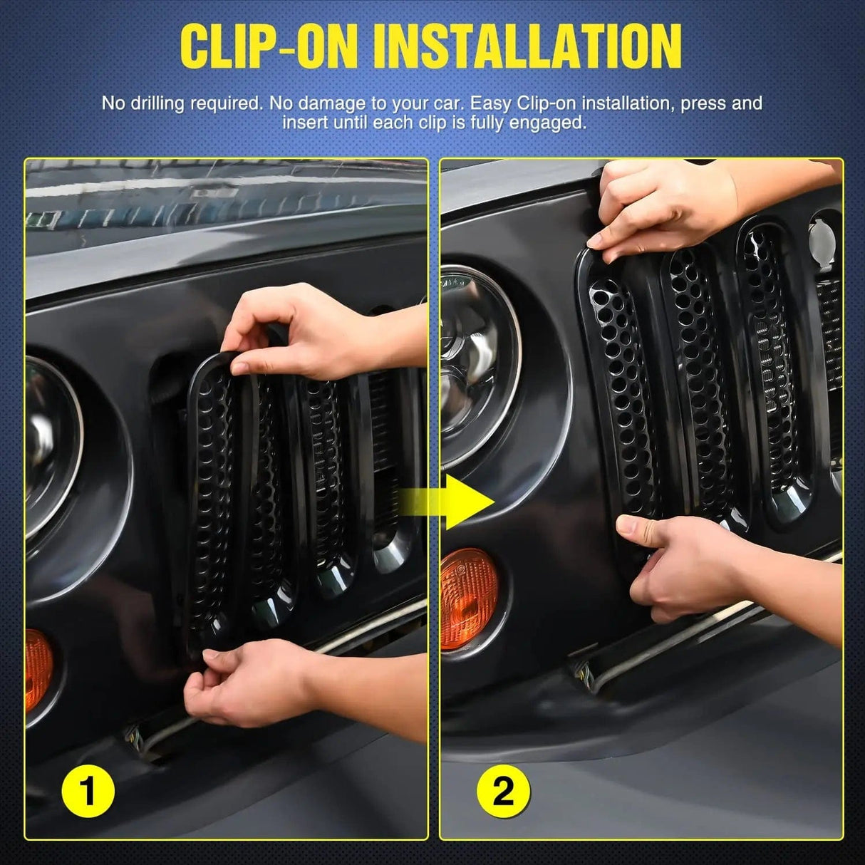 Accessories 2007 2008 2009 2010 2011 2012 2013 2014 2015 2016 2017 Jeep Wrangler JK Grill Clip-in Mesh Inserts Guard