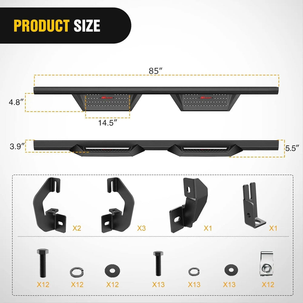 Running Board 2007-2018 Chevy Silverado GMC Sierra 1500 2007 2008 2009 2010 2011 2012 2013 2014 2015 2016 2017 2018 2019 Chevy Silverado GMC Sierra 2500HD 3500HD Crew Cab Running Boards 4 Inch Drop Side Steps Bolt-on Black Powder Coated