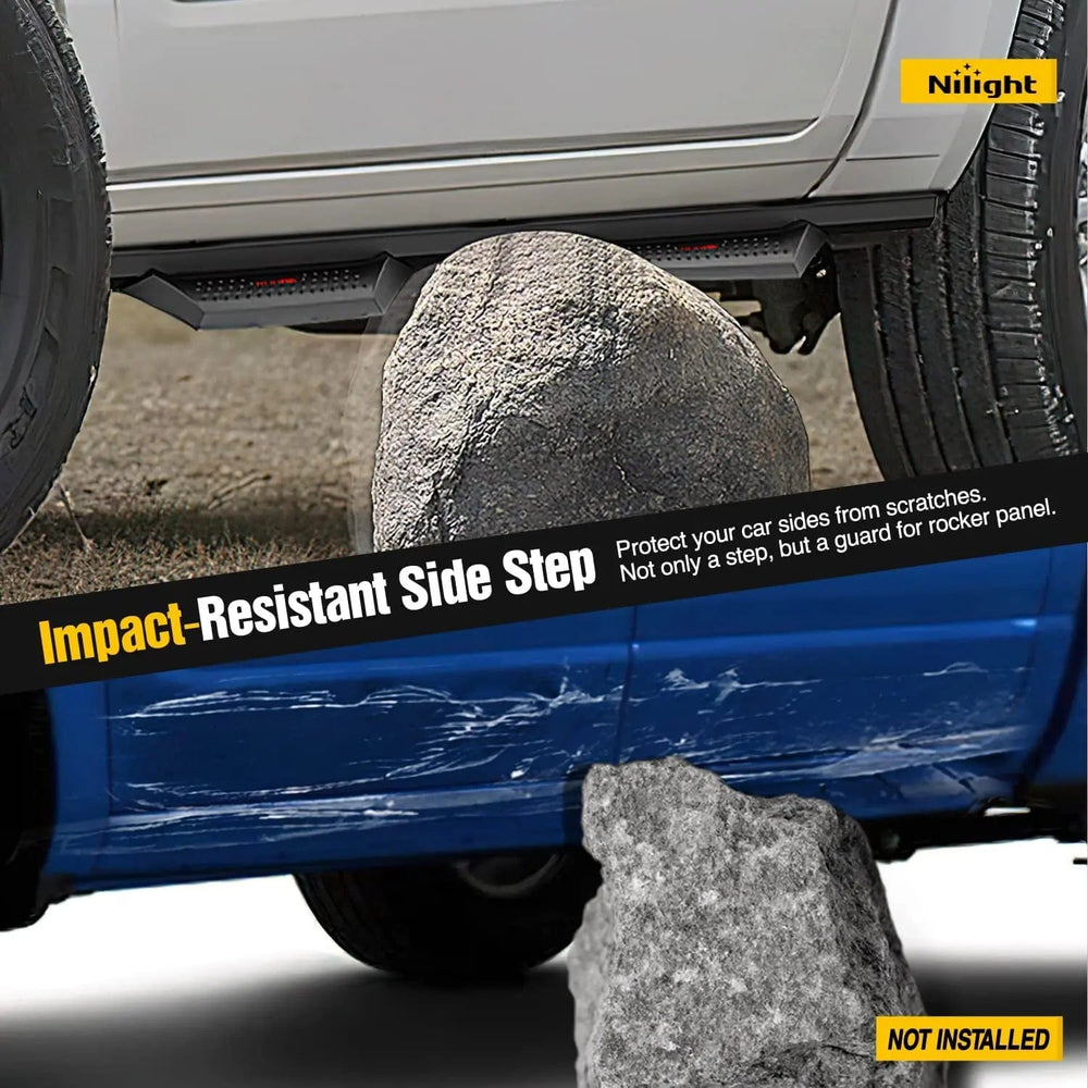 Running Board 2007-2018 Chevy Silverado GMC Sierra 1500 2007 2008 2009 2010 2011 2012 2013 2014 2015 2016 2017 2018 2019 Chevy Silverado GMC Sierra 2500HD 3500HD Crew Cab Running Boards 4 Inch Drop Side Steps Bolt-on Black Powder Coated