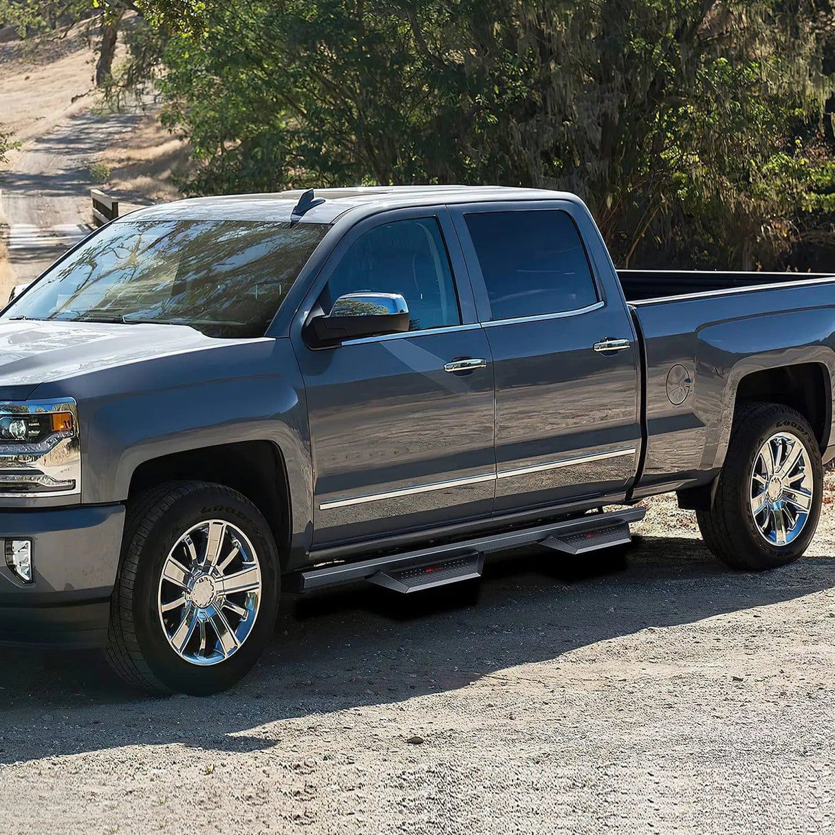 Running Board 2007-2018 Chevy Silverado GMC Sierra 1500 2007 2008 2009 2010 2011 2012 2013 2014 2015 2016 2017 2018 2019 Chevy Silverado GMC Sierra 2500HD 3500HD Crew Cab Running Boards 4 Inch Drop Side Steps Bolt-on Black Powder Coated