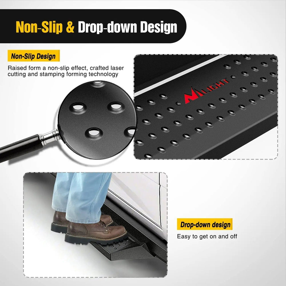 Running Board 2007-2018 Chevy Silverado GMC Sierra 1500 2007 2008 2009 2010 2011 2012 2013 2014 2015 2016 2017 2018 2019 Chevy Silverado GMC Sierra 2500HD 3500HD Crew Cab Running Boards 4 Inch Drop Side Steps Bolt-on Black Powder Coated