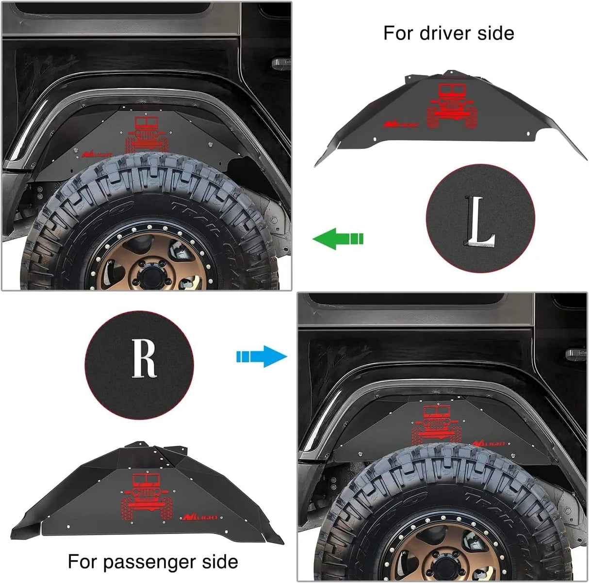 jeep parts 2007 2008 2009 2010 2011 2012 2013 2014 2015 2016 2017 2018 Jeep Wrangler JK JKU 4WD Rear Inner Fender Liners Wheel Cover