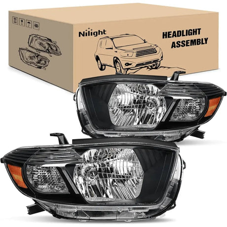 Headlight Assembly 2008 2009 2010 Toyota Highlander Headlight Assembly Black Housing Amber Reflector