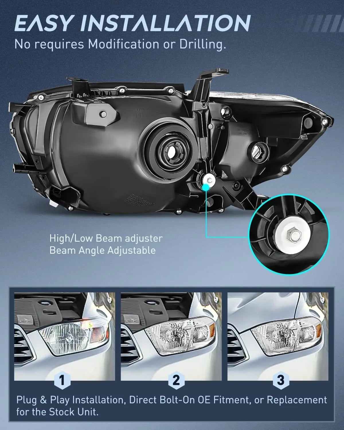 2008-2010 Toyota Highlander Headlight Assembly Chrome Housing Amber Reflector Nilight