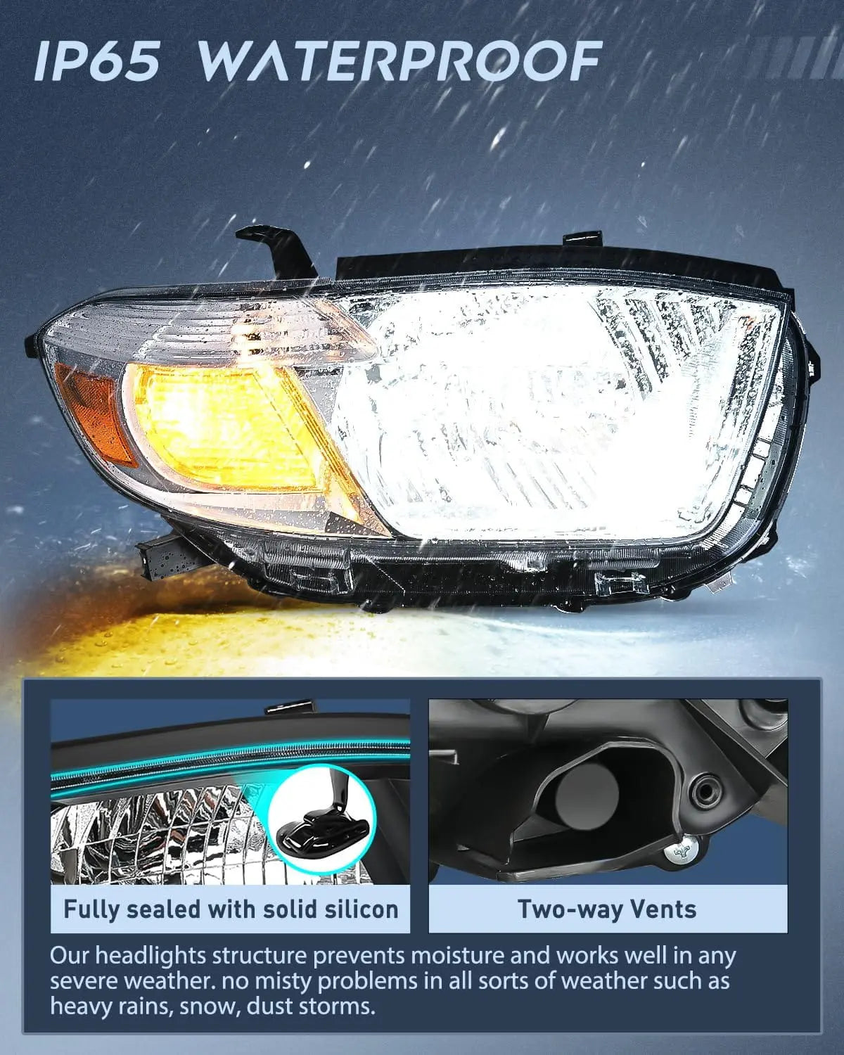 2008-2010 Toyota Highlander Headlight Assembly Chrome Housing Amber Reflector Nilight