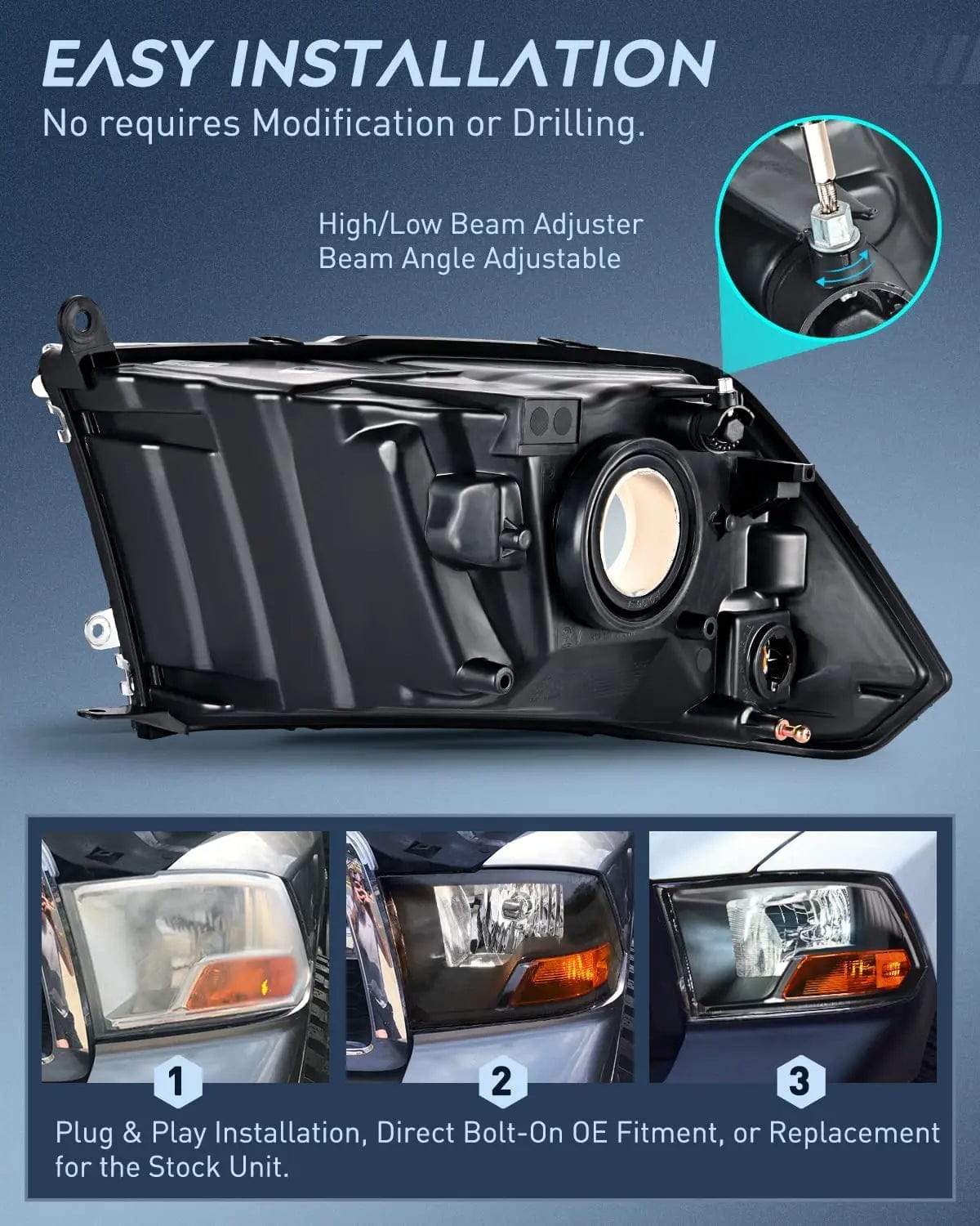 Headlight Assembly 2009 2010 2011 2012 Dodge Ram 1500 2500 3500 Headlights Assembly Dual Beam Black Case