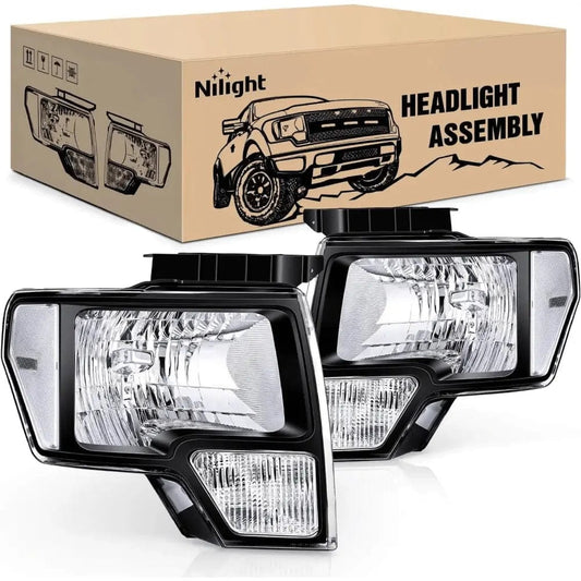 Headlight Assembly 2009 2010 2011 2012 2013 2014 Ford F150 Headlight Assembly Black Case Clear Reflector