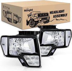 2009-2014 Ford F150 Headlight Assembly Black Case Clear Reflector