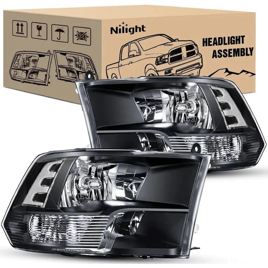 Headlight Assembly 2009 2010 2011 2012 2013 2014 2015 2016 2017 2018 Dodge Ram 1500 2500 3500 4500 5500 Headlight Assembly Black Case Clear Reflector
