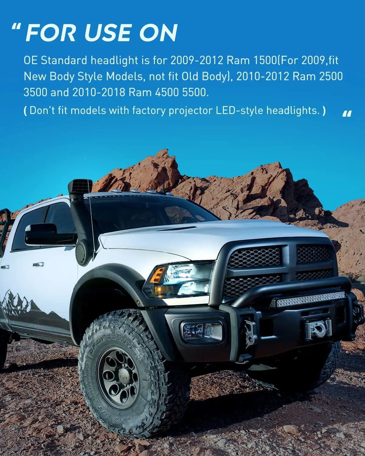 Headlight Assembly 2009-2018 Ram 1500 2500 3500 4500 5500 Headlight Assembly Black Case Amber Reflector