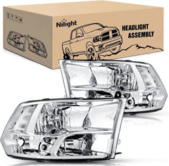 2009-2018 Dodge Ram 1500 2500 3500 4500 5500 Headlight Assembly Chrome Case Clear Reflector