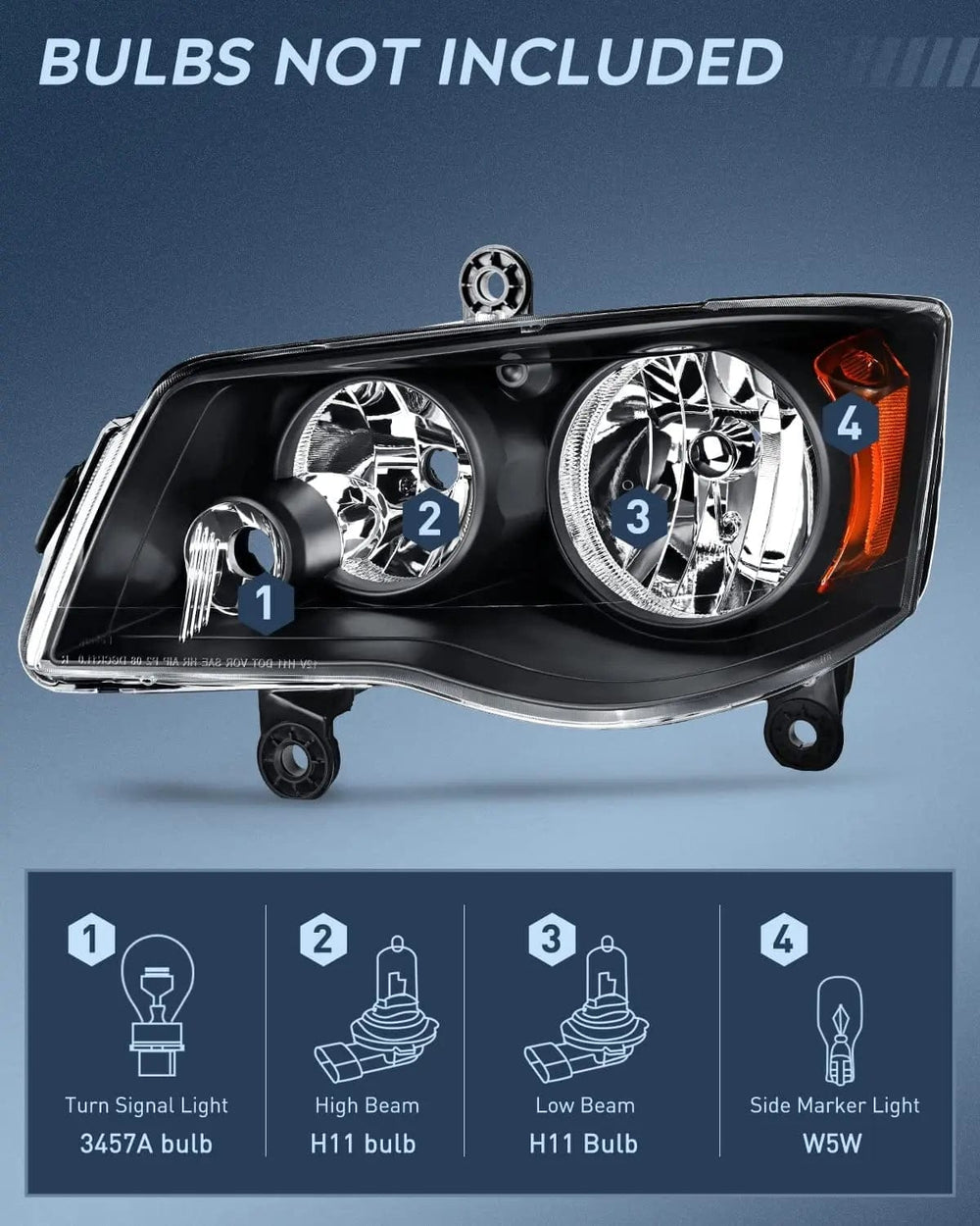 Headlight Assembly 2011 2012 2013 2014 2015 2016 2017 2018 2019 Dodge Grand Caravan 2008 2009 2010 Chrysler Town Country Headlight Assembly Black Case Amber Reflector