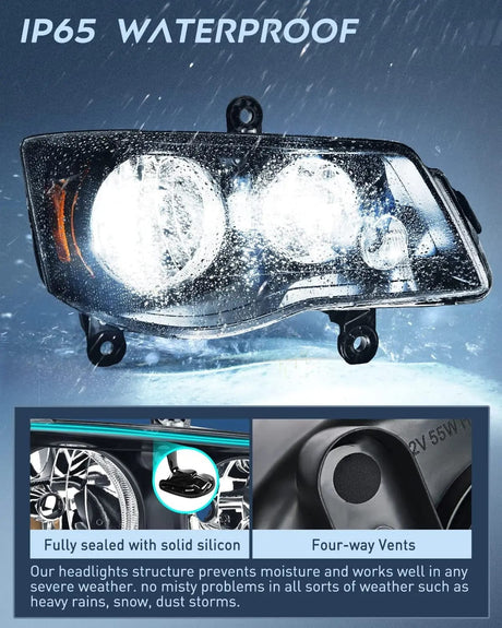 Headlight Assembly 2011 2012 2013 2014 2015 2016 2017 2018 2019 Dodge Grand Caravan 2008 2009 2010 Chrysler Town Country Headlight Assembly Black Case Amber Reflector