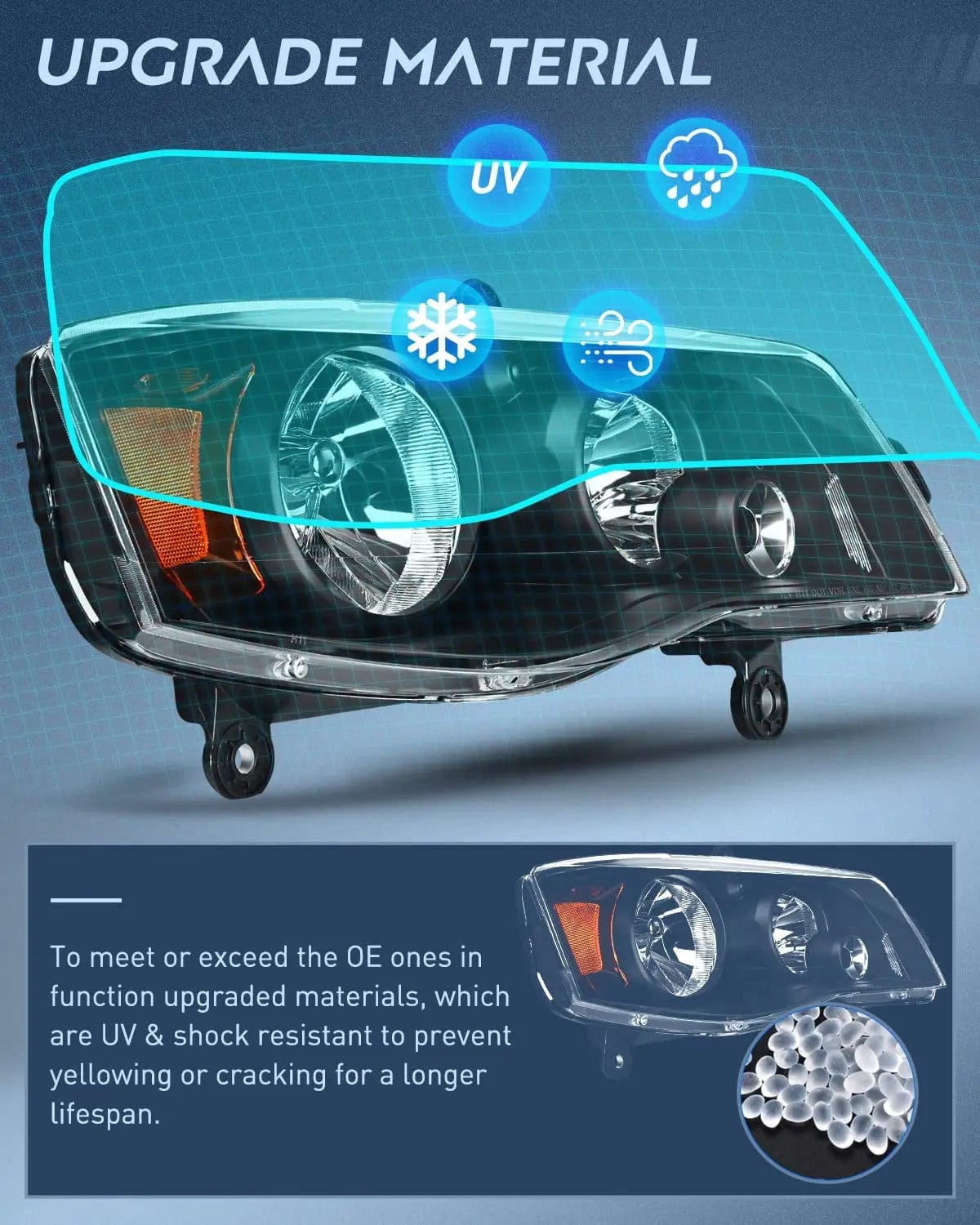 Headlight Assembly 2011 2012 2013 2014 2015 2016 2017 2018 2019 Dodge Grand Caravan 2008 2009 2010 Chrysler Town Country Headlight Assembly Black Case Amber Reflector