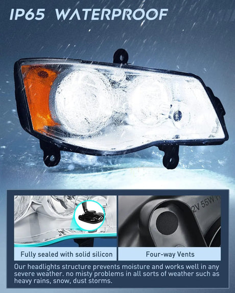 Headlight Assembly 2011 2012 2013 2014 2015 2016 2017 2018 2019 Dodge Grand Caravan 2008 2009 2010 2011 2012 2013 2014 2015  2016 Chrysler Town Country Headlight Assembly Black Case Amber Reflector
