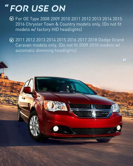Headlight Assembly 2011 2012 2013 2014 2015 2016 2017 2018 2019 Dodge Grand Caravan 2008 2009 2010 2011 2012 2013 2014 2015  2016 Chrysler Town Country Headlight Assembly Black Case Amber Reflector