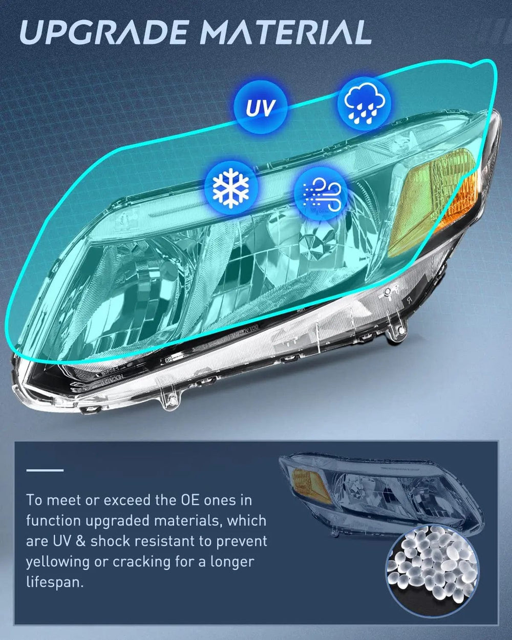 Headlight Assembly 2012 2013 2014 2015 Honda Civic Sedan 4-Door 2012-2013 Civic Coupe 2-Door Headlight Assembly Black Case Amber Reflector