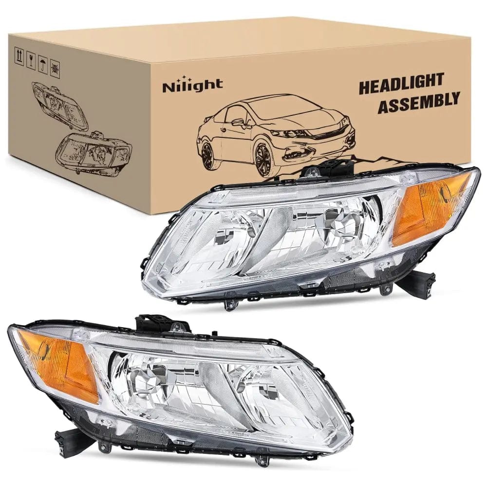 Headlight Assembly 2012 2013 2014  2015 Honda Civic Sedan 4-Door 2012-2013 Civic Coupe 2-Door Headlight Assembly Chrome Case Amber Reflector