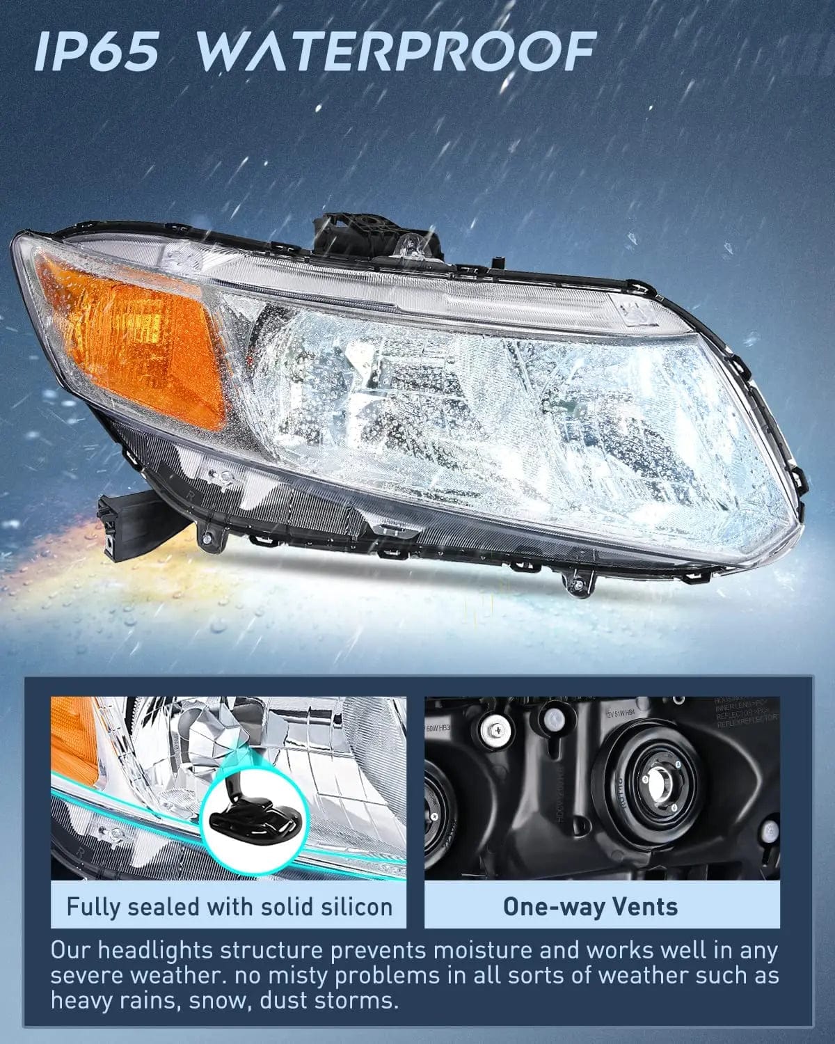 Headlight Assembly 2012 2013 2014  2015 Honda Civic Sedan 4-Door 2012-2013 Civic Coupe 2-Door Headlight Assembly Chrome Case Amber Reflector