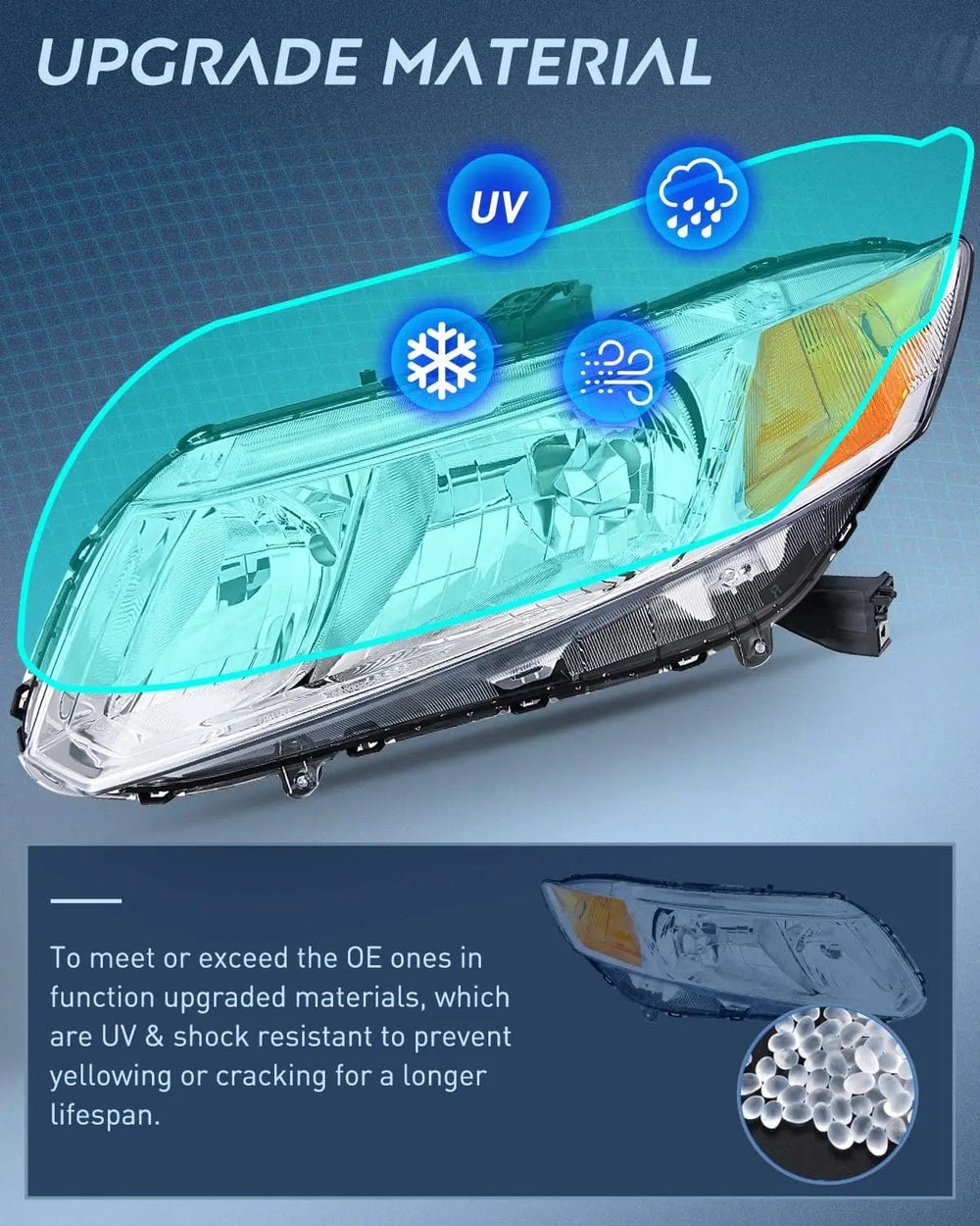 Headlight Assembly 2012 2013 2014  2015 Honda Civic Sedan 4-Door 2012-2013 Civic Coupe 2-Door Headlight Assembly Chrome Case Amber Reflector