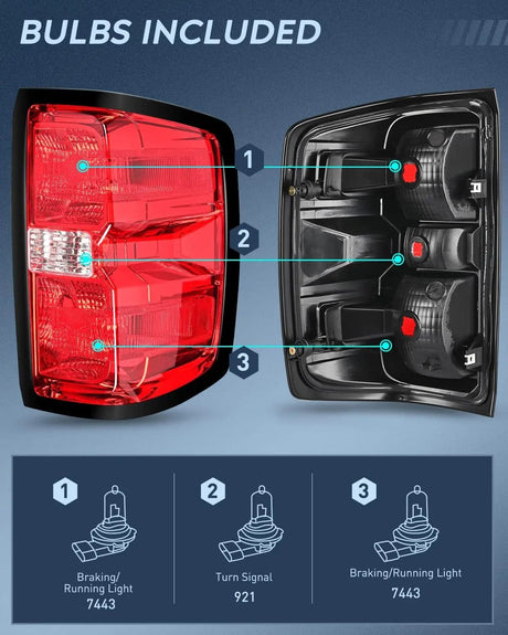 Taillight Assembly 2014 2015 2016 2017 2018 2019 Chevy Silverado 1500 2500 HD 3500 HD 2015 2016 2017 2018 2019 GMC Sierra 3500HD 2019 Silverado 1500LD OE Style Tail light Assembly Rear Lamp Replacement