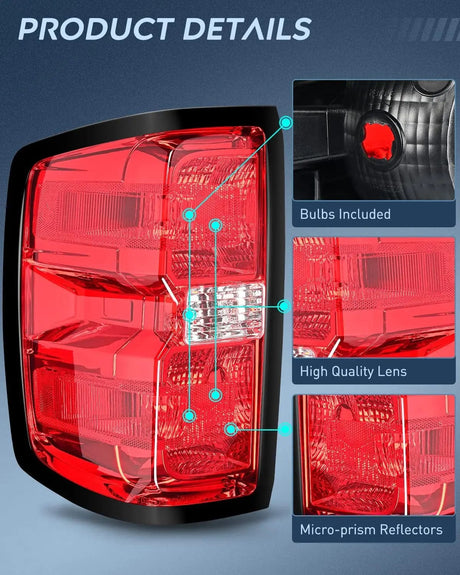 Taillight Assembly 2014 2015 2016 2017 2018 2019 Chevy Silverado 1500 2500HD 3500HD 2015 2016 2017 2018 2019 GMC Sierra 3500HD 2019 Silverado 1500LD Tail light Assembly Rear Lamp Driver Side