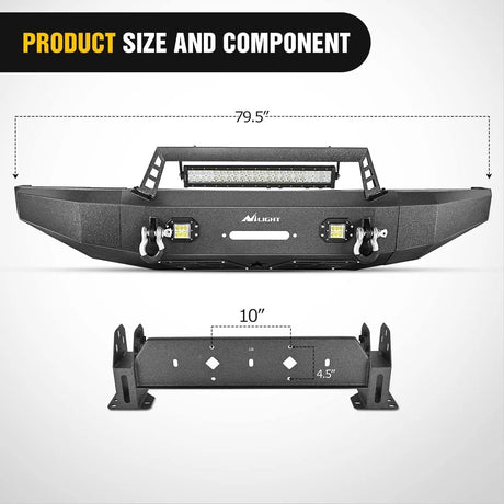 Front Bumper 2014 2015 2016 2017 2018 2019 2020 2021 Toyota Tundra Front Bumper Full Width Steel with Winch Plate Offroad 120W Light Bar 18W LED Light Pods