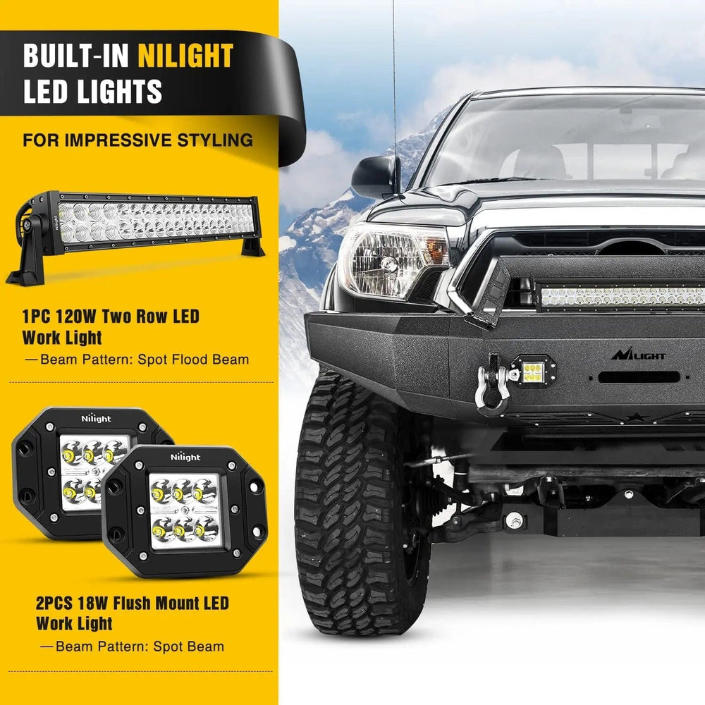 Front Bumper 2014 2015 2016 2017 2018 2019 2020 2021 Toyota Tundra Front Bumper Full Width Steel with Winch Plate Offroad 120W Light Bar 18W LED Light Pods