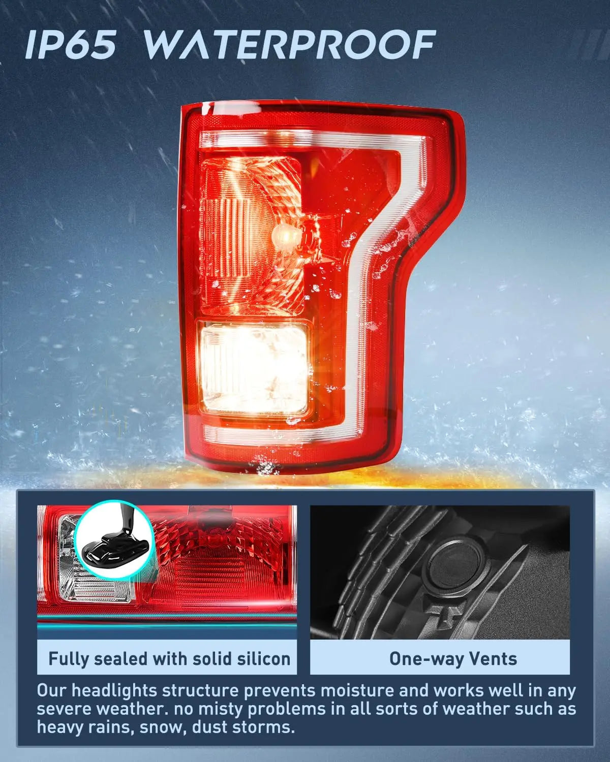 2015-2017 Ford F150 Taillight Assembly Rear Lamp Replacement OE Style Red Housing with Bulbs and Harness Passenger side Nilight