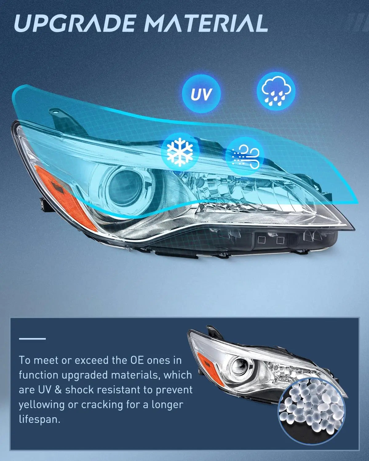 2015-2017 LE SE XLE Toyota Camry Headlight Assembly Chrome Housing Amber Reflector Clear Lens Nilight