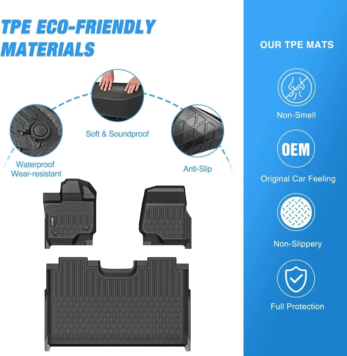 Floor Mat 2015 2014 2015 2016 2017 2018 2019 2020 2021 2022 2023 2024 2025 Ford F150 Lightning SuperCrew Cab (Bucket Seats) TPE Floor Mats