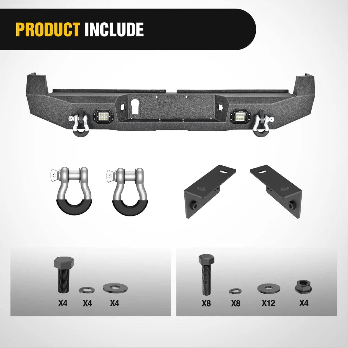 Rear Bumper 2016 2017 2018 2019 2020 2021 2022 2023 2024 Toyota Tacoma Rear Step Bumper Full Width Textured Black Solid Steel Off-Road with 2Pcs Upgraded 18W LED Lights D-Rings