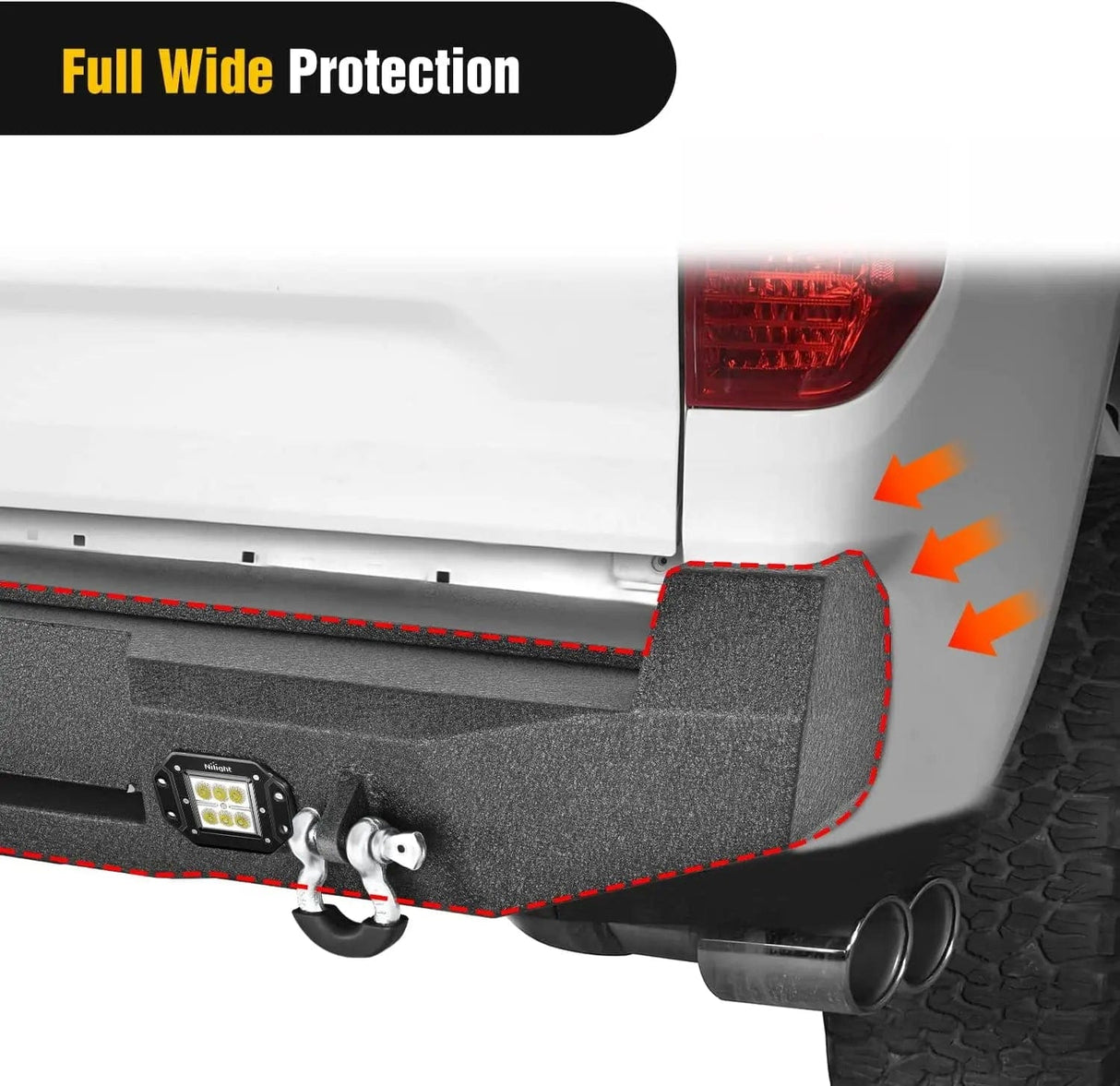 Rear Bumper 2016 2017 2018 2019 2020 2021 2022 2023 2024 Toyota Tacoma Rear Step Bumper Full Width Textured Black Solid Steel Off-Road with 2Pcs Upgraded 18W LED Lights D-Rings