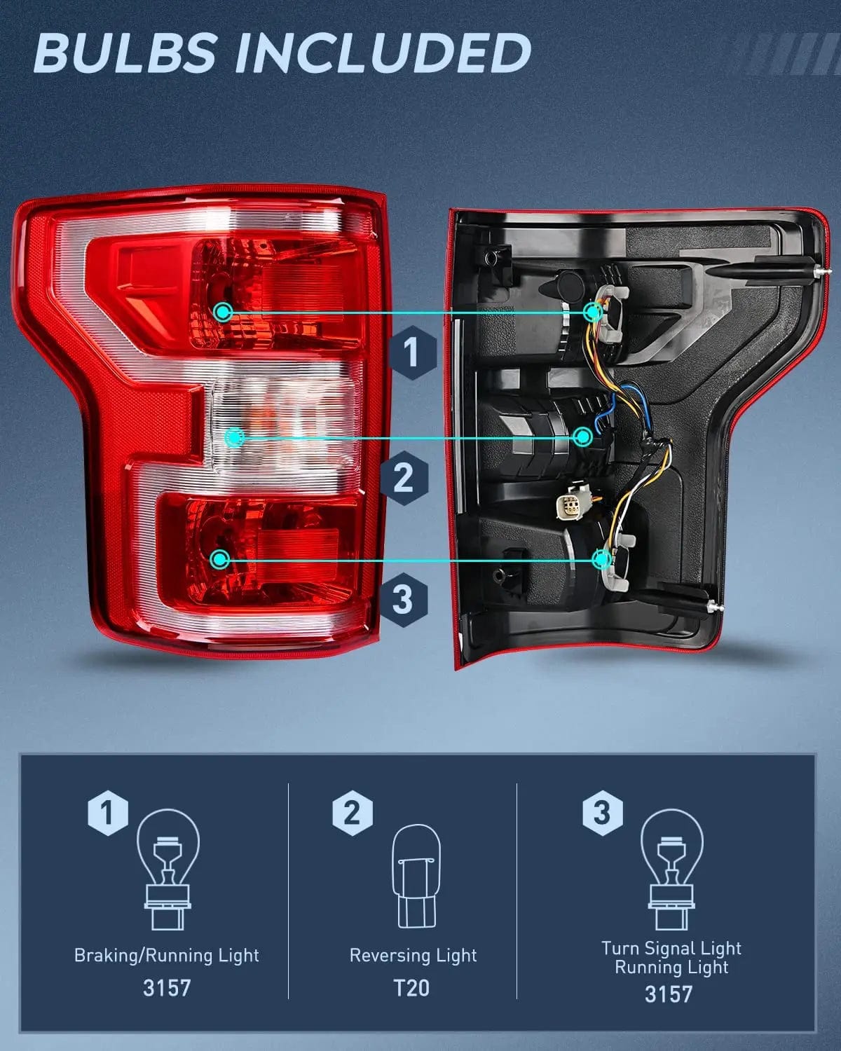 Taillight Assembly 2018 2019 2020 Ford F150 Tail light Assembly Rear Lamp Replacement OE Style Red Housing with Bulbs and Harness Driver Side