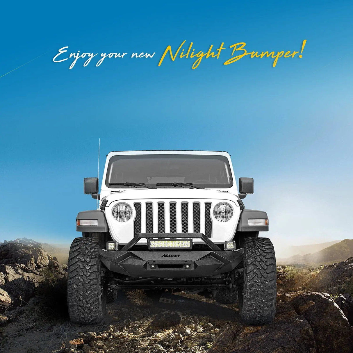 Front Bumper 2018-2023 Jeep Wrangler JL Front Bumper Winch Plate with 72W LED light bar 2Pcs 18W LED Work Light Pod License Plate Bracket