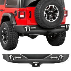 2018-2023 Jeep Wrangler JL Rear Bumper Rock Crawler Bumper with 2Pcs Hitch Receiver 2Pcs Upgraded 18W LED Lights D-Rings Textured Black