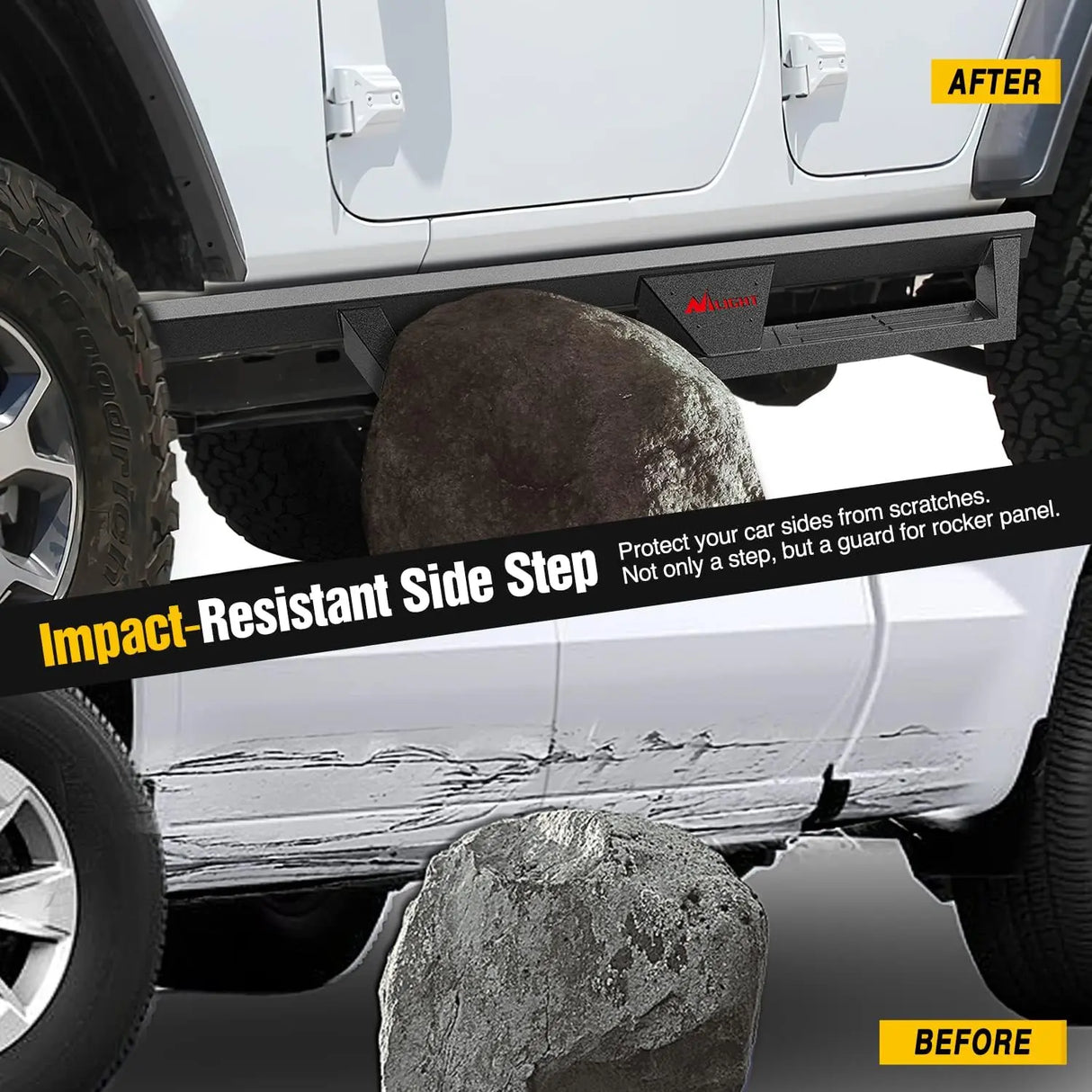 2018-2023 Jeep Wrangler JL Unlimited 4 Door Running Boards Dual-Stage Textured Black Powder Coated Slip-Proof Side Step Nerf Bars Nilight