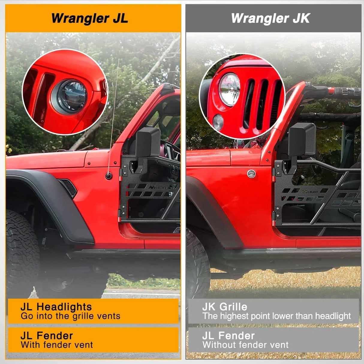 Accessories 2018 2019 2020 2021 2022 2023 Jeep Wrangler JL | 2020 2021 2022 2023 Gladiator JT 2Door Front Tubular Doors with Side View Mirrors