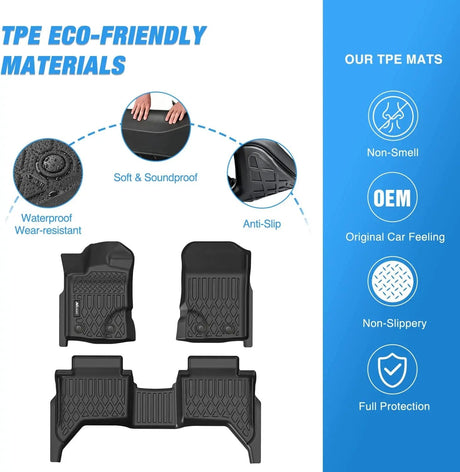 Floor Mat 2019 2020 2021 2022 2023 2024 Ford Ranger SuperCrew Cab TPE Floor Mats