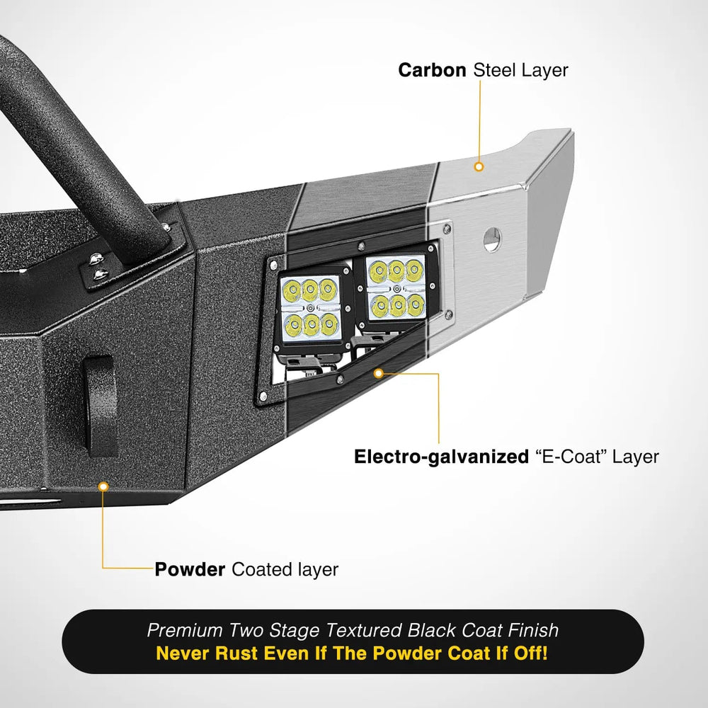 Rear Bumper 2021 2022 2023 2024 Ford Bronco Front Bumper with 4Pcs 18W Flush Mount LED Work Lights Winch Plate License Plate Bracket Sensor Hole