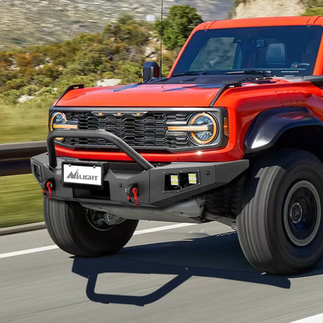 Rear Bumper 2021 2022 2023 2024 Ford Bronco Front Bumper with 4Pcs 18W Flush Mount LED Work Lights Winch Plate License Plate Bracket Sensor Hole