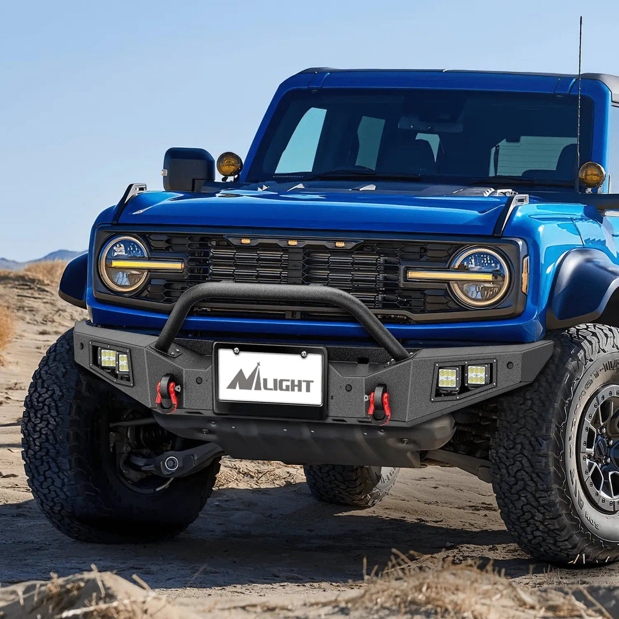 Rear Bumper 2021 2022 2023 2024 Ford Bronco Front Bumper with 4Pcs 18W Flush Mount LED Work Lights Winch Plate License Plate Bracket Sensor Hole