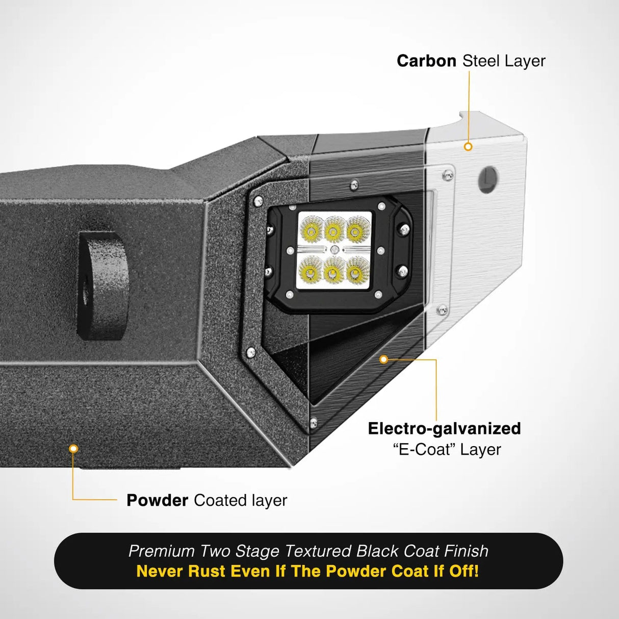 Rear Bumper 2021 2022 2023 2024 Ford Bronco Rear Bumper Rock Crawler Bumper with Hitch Receiver 2Pcs Upgraded 18W Flood LED Work Light Wire Hole